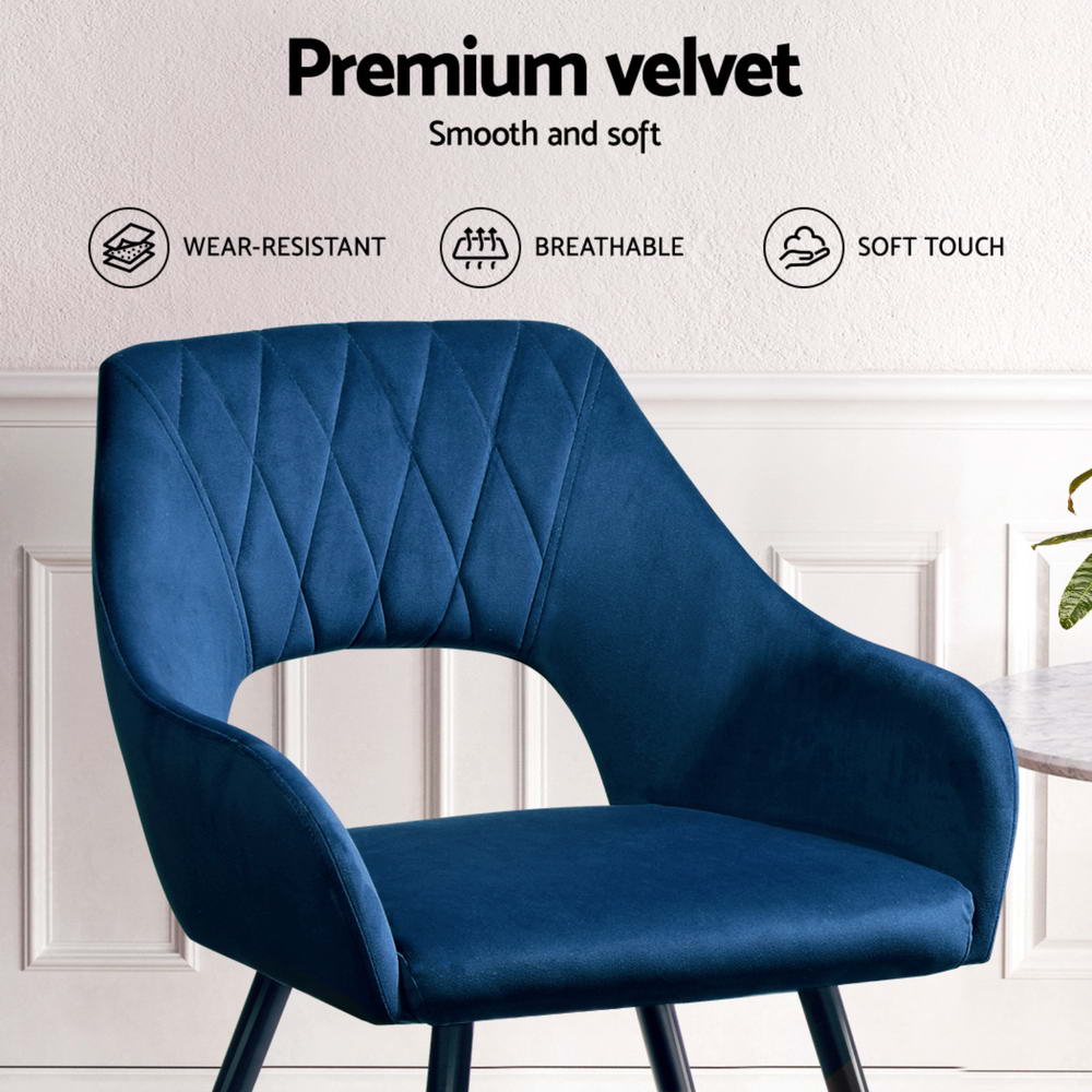 Set of 4 Velvet Hollow Dining Chairs Armchair - Blue