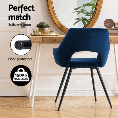 Set of 4 Velvet Hollow Dining Chairs Armchair - Blue