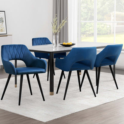 Set of 4 Velvet Hollow Dining Chairs Armchair - Blue