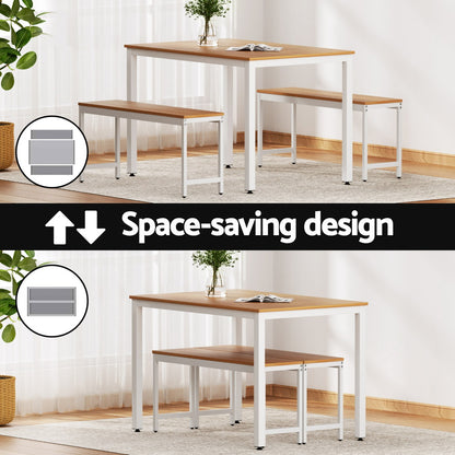 3PCS Dining Table and Chairs Set  - Pine & White
