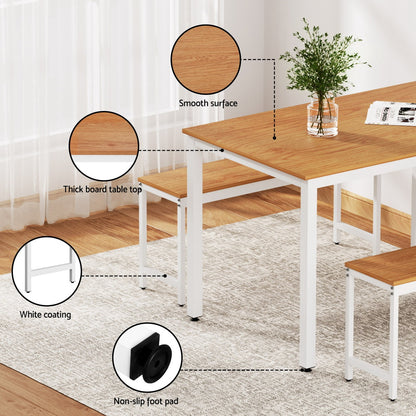 3PCS Dining Table and Chairs Set  - Pine & White