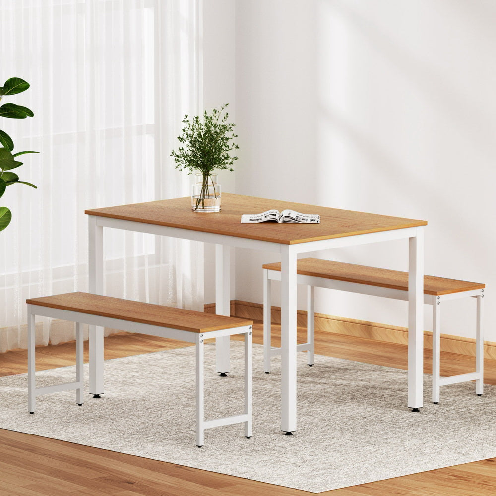 3PCS Dining Table and Chairs Set  - Pine & White