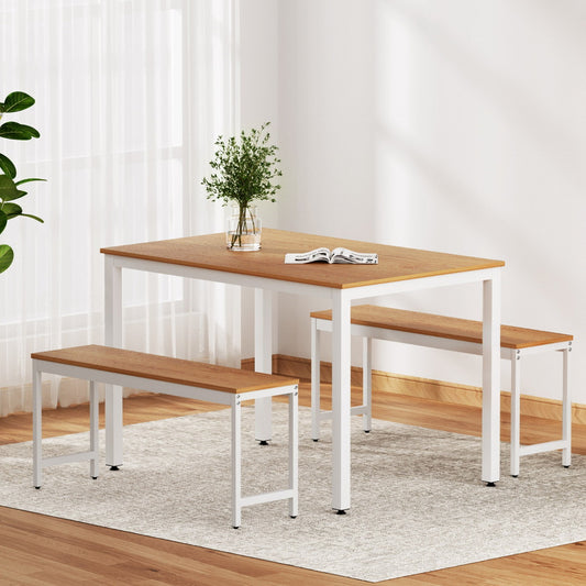 3PCS Dining Table and Chairs Set  - Pine & White