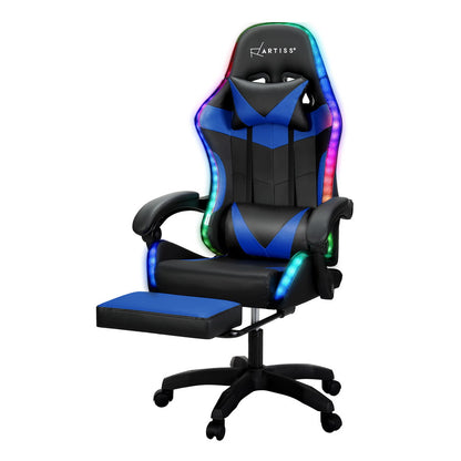 Massage Gaming Office Chair 7 LED Footrest - Blue