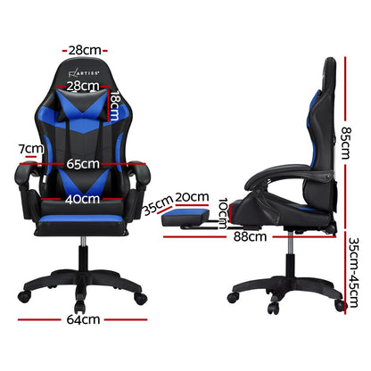 Massage Gaming Office Chair 7 LED Footrest - Blue