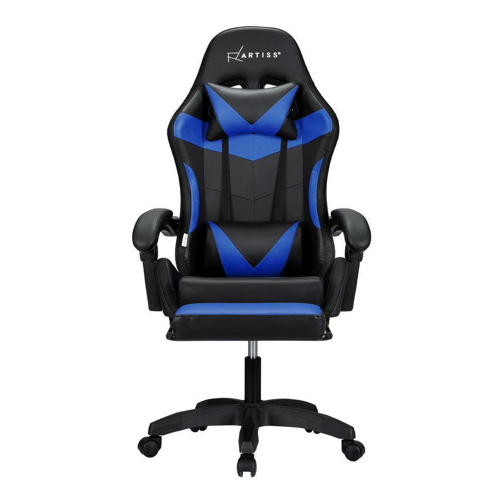 Massage Gaming Office Chair 7 LED Footrest - Blue