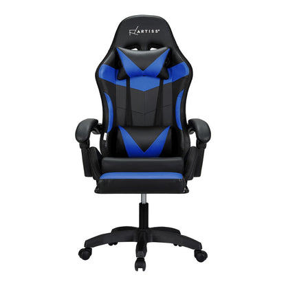 Massage Gaming Office Chair 7 LED Footrest - Blue
