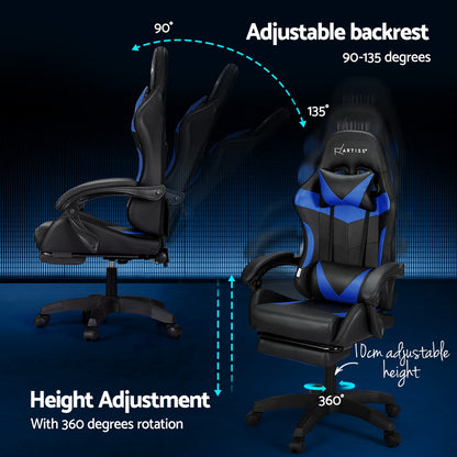 Massage Gaming Office Chair 7 LED Footrest - Blue