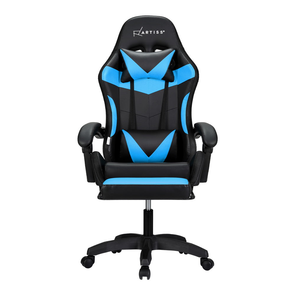 Massage Gaming Office Chair 7 LED Footrest - Cyan Blue