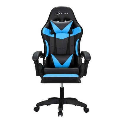Massage Gaming Office Chair 7 LED Footrest - Cyan Blue