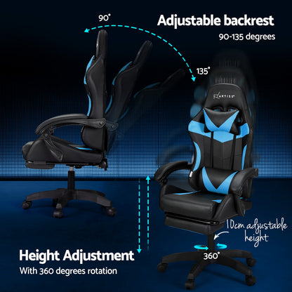 Massage Gaming Office Chair 7 LED Footrest - Cyan Blue