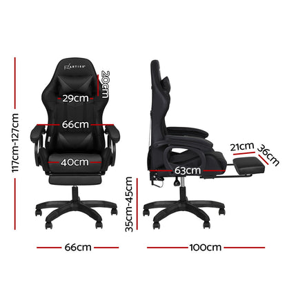 Gaming Office Chair 12 RGB LED Massage Seat Footrest - Black
