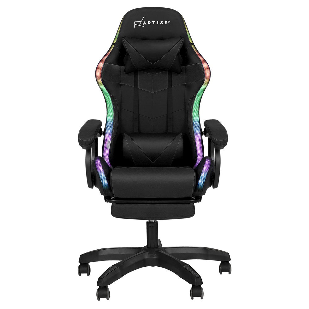Gaming Office Chair 12 RGB LED Massage Seat Footrest - Black