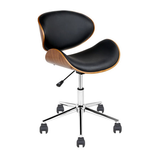Lacroix Wooden Office Chair Leather Seat - Black