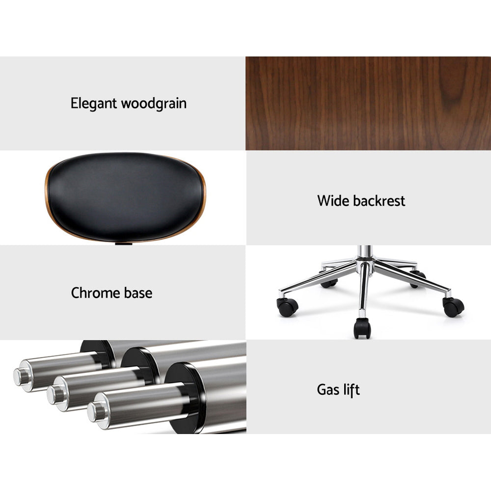 Lacroix Wooden Office Chair Leather Seat - Black