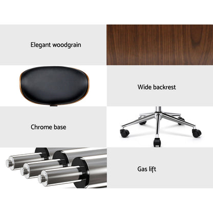 Lacroix Wooden Office Chair Leather Seat - Black