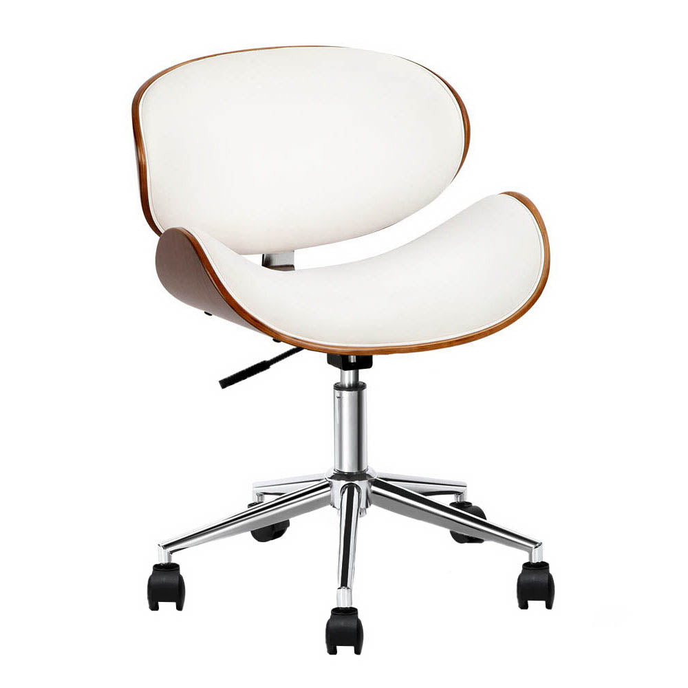 Lacroix Wooden Office Chair Leather Seat - White