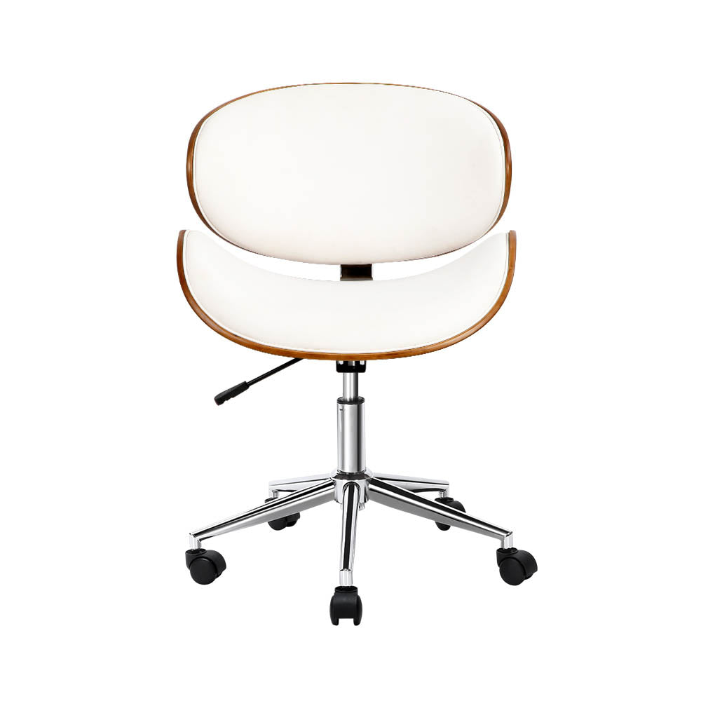 Lacroix Wooden Office Chair Leather Seat - White
