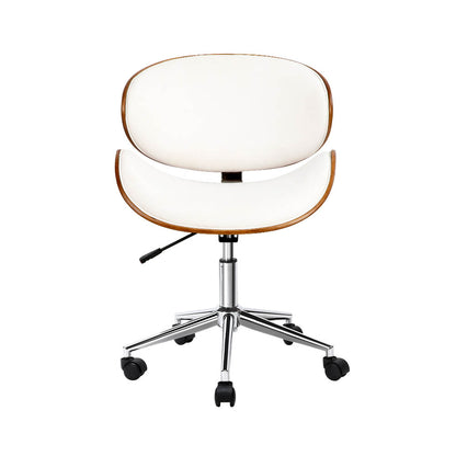 Lacroix Wooden Office Chair Leather Seat - White