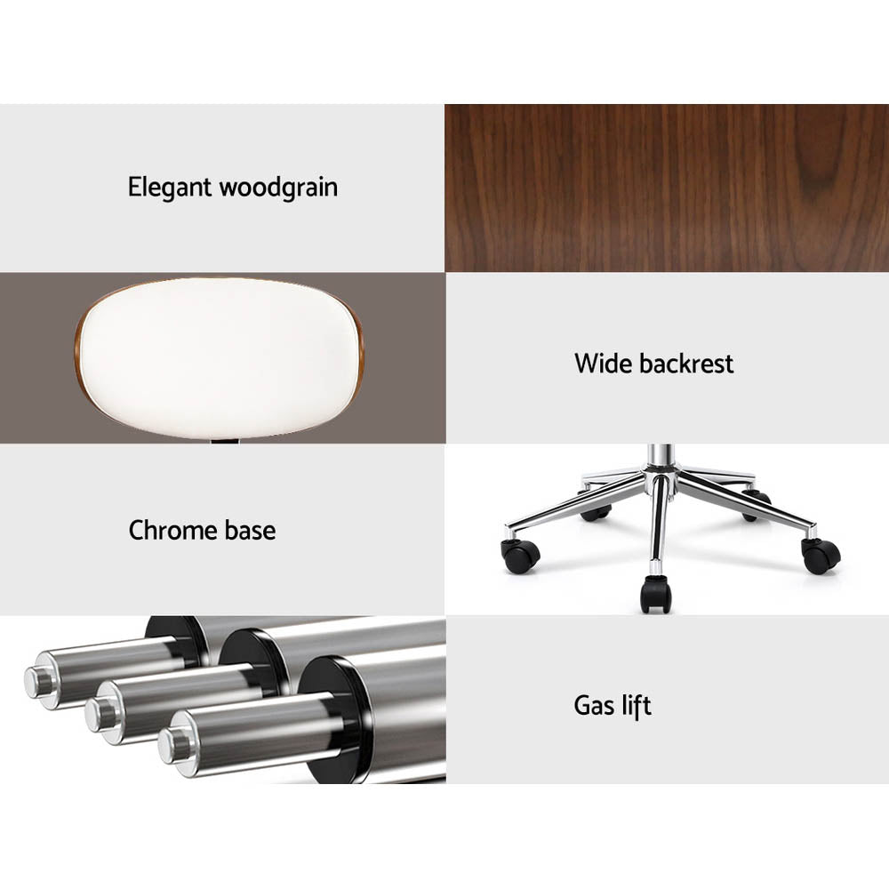 Lacroix Wooden Office Chair Leather Seat - White