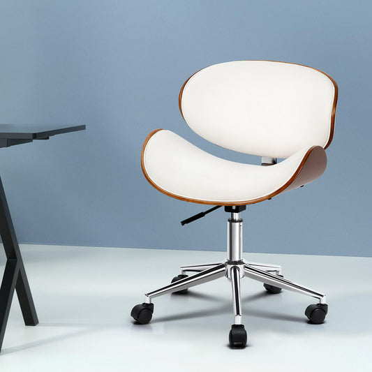 Lacroix Wooden Office Chair Leather Seat - White