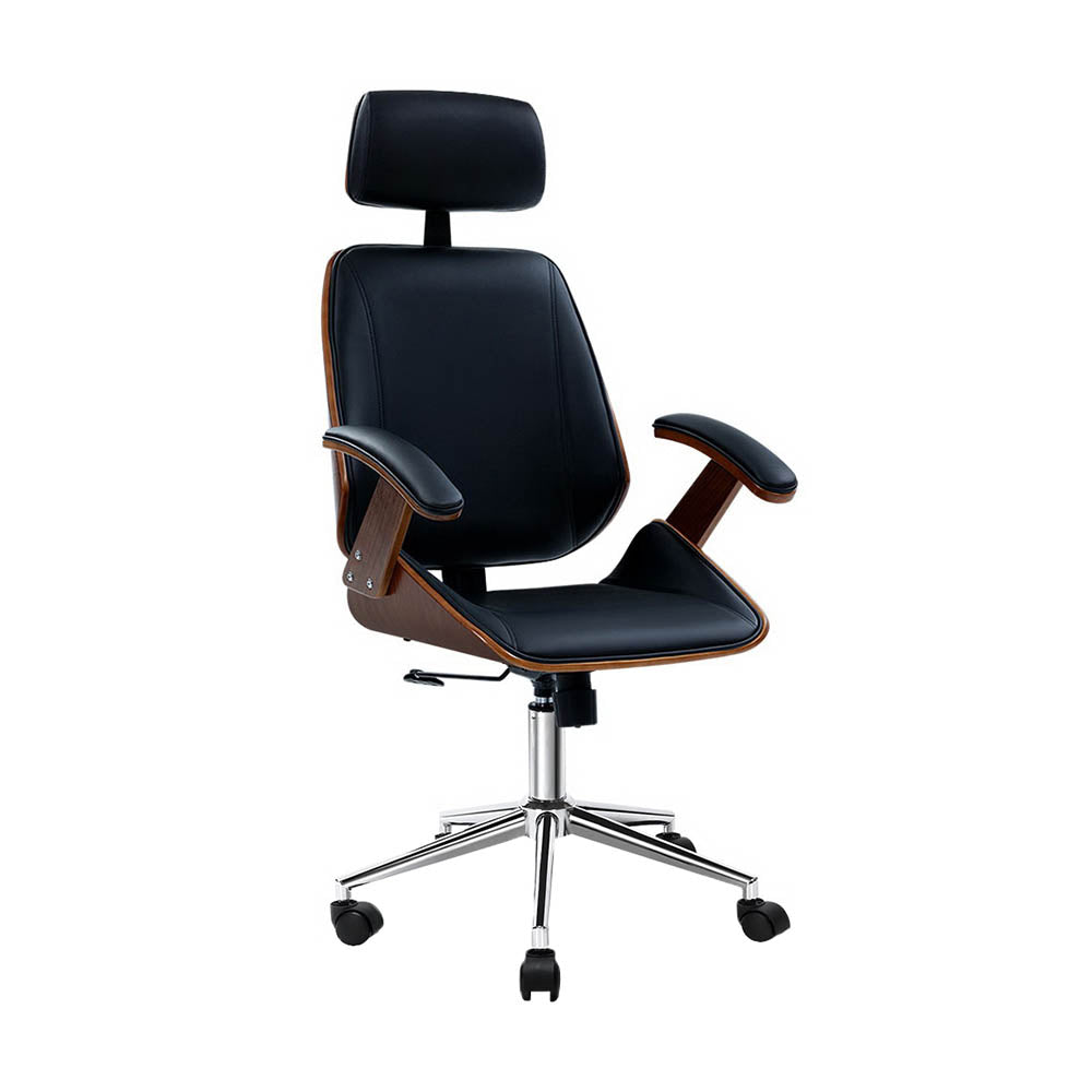 Ashby Wooden Office Chair Leather Seat - Black