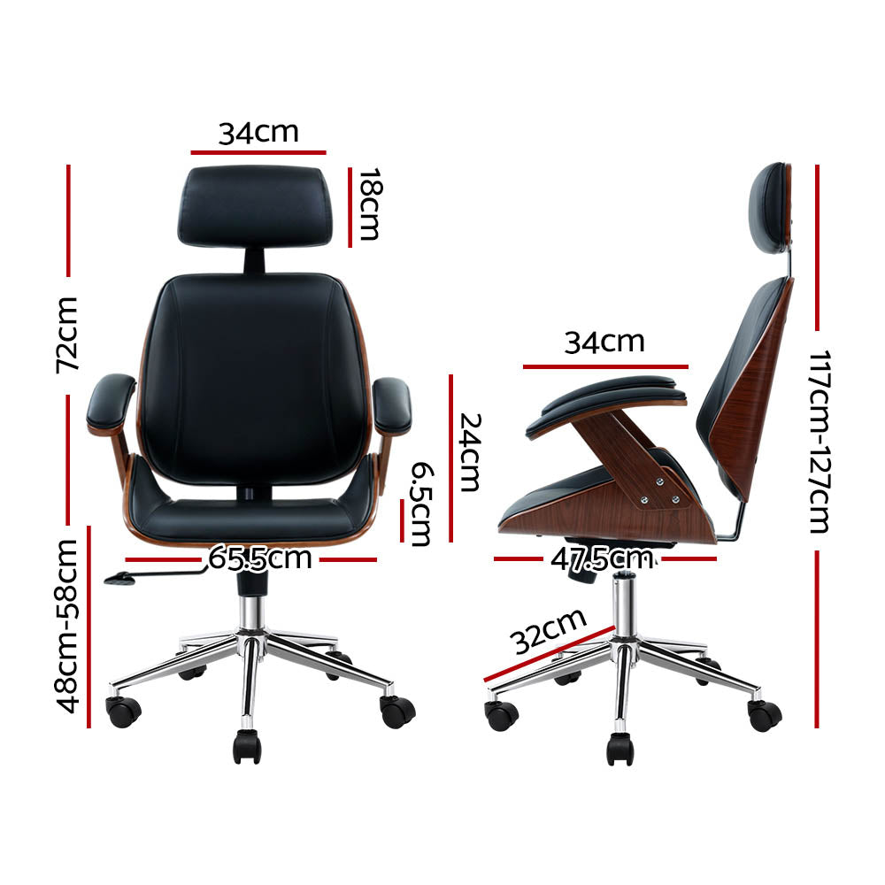 Ashby Wooden Office Chair Leather Seat - Black