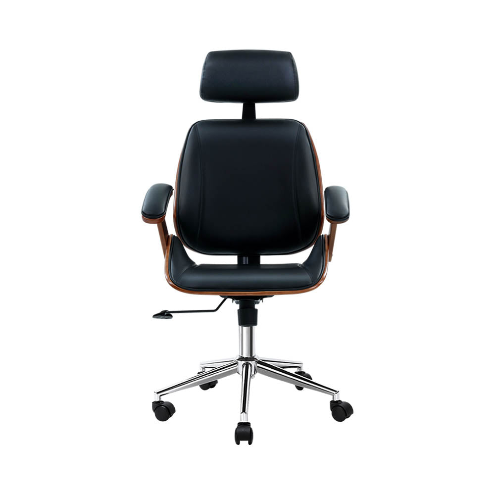 Ashby Wooden Office Chair Leather Seat - Black