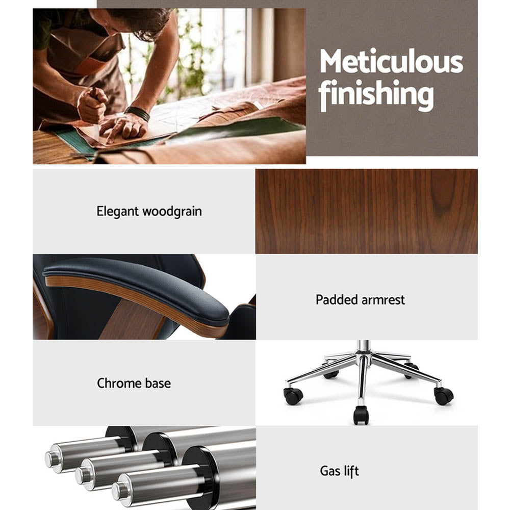 Ashby Wooden Office Chair Leather Seat - Black