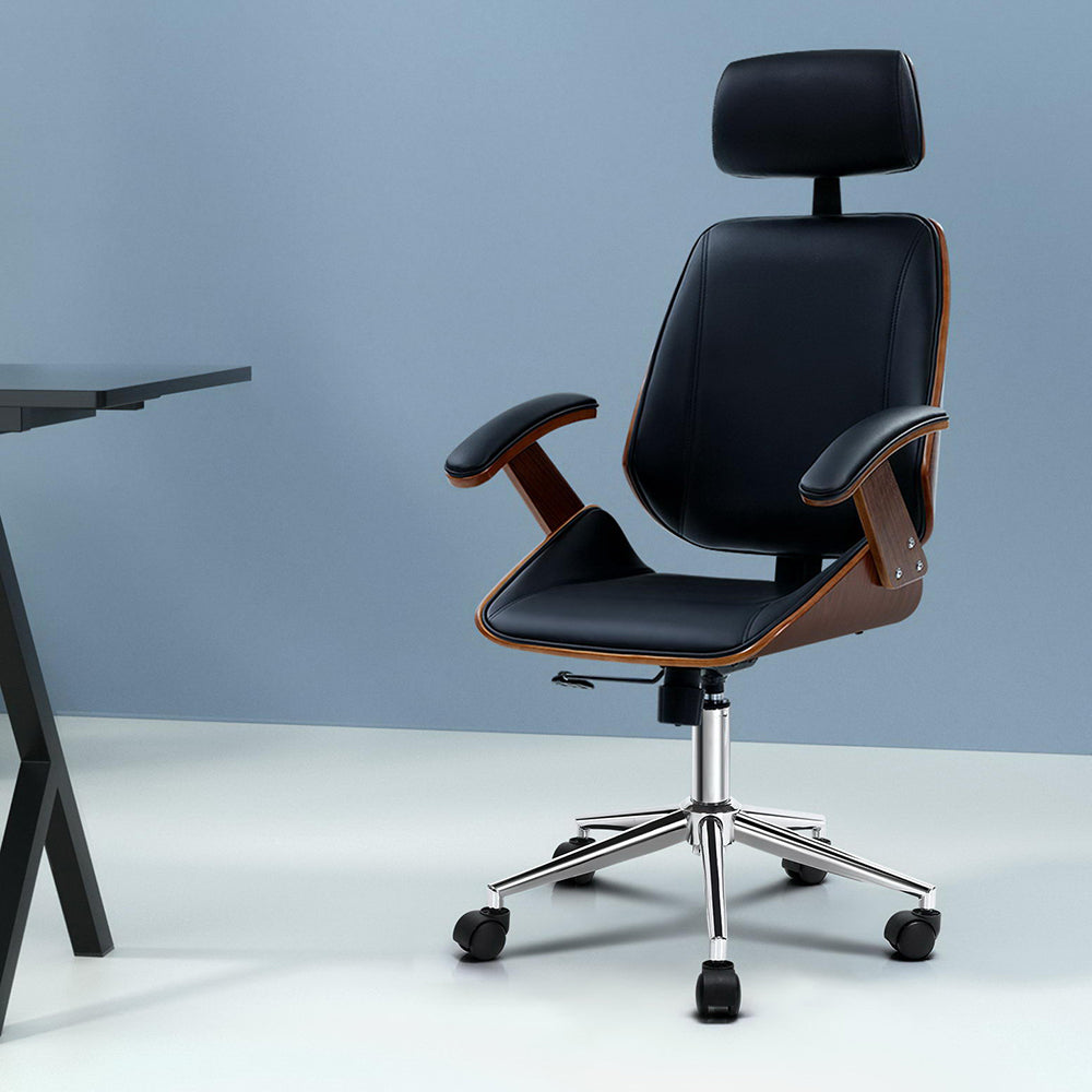 Ashby Wooden Office Chair Leather Seat - Black
