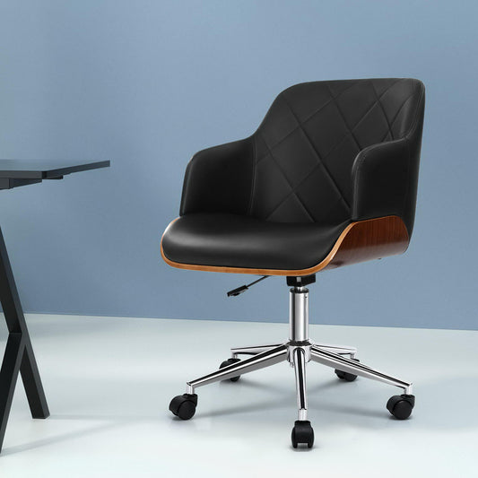 Portia Wooden Office Chair Fabric Seat - Black