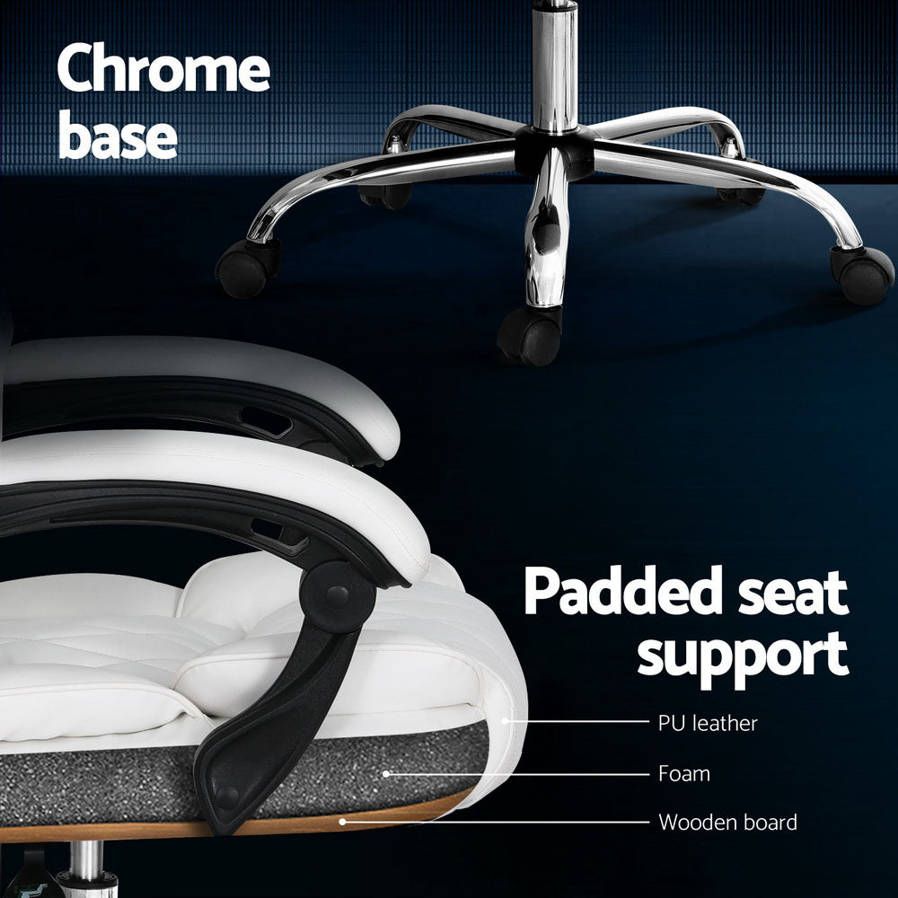 Camelon Executive Office Chair Leather Recliner - White