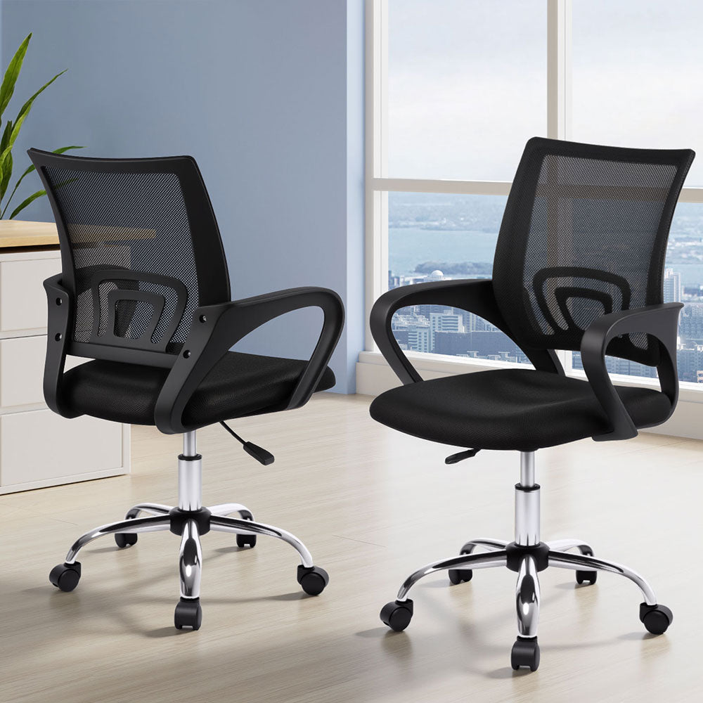 Set of 2 Mesh Office Chair Mid Back - Black