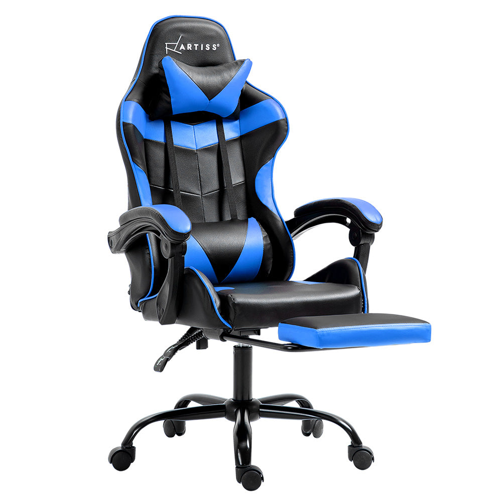 Gaming Office Chair Recliner Footrest - Blue
