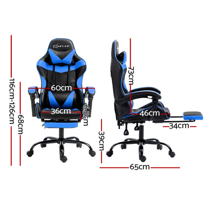 Gaming Office Chair Recliner Footrest - Blue