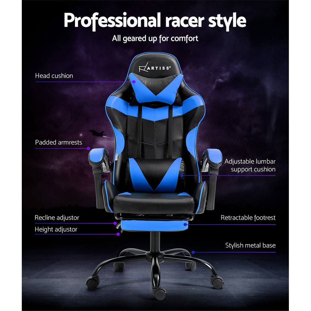 Gaming Office Chair Recliner Footrest - Blue