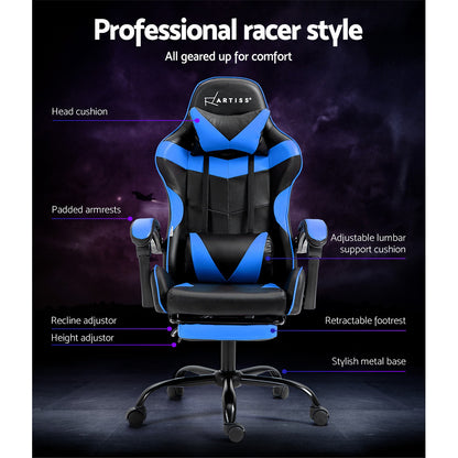 Gaming Office Chair Recliner Footrest - Blue