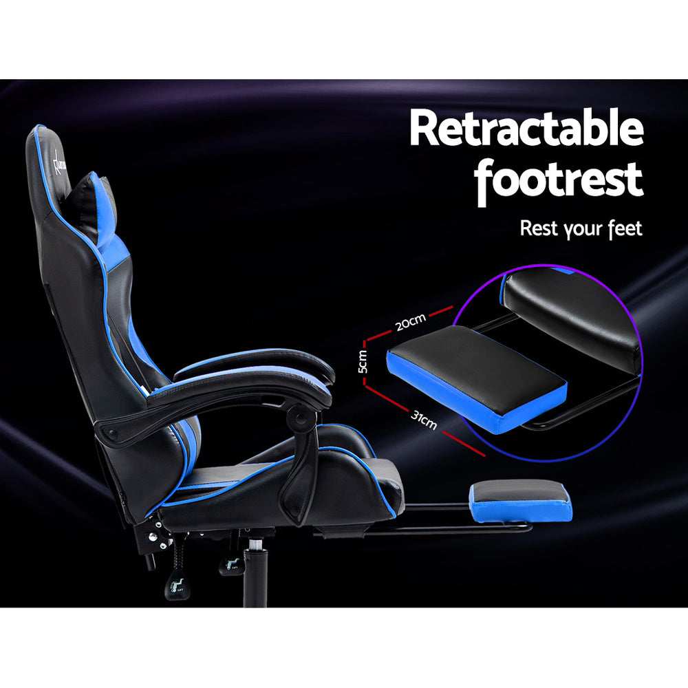 Gaming Office Chair Recliner Footrest - Blue