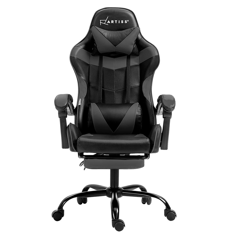 Gaming Office Chair Executive Leather Chair Footrest - Grey