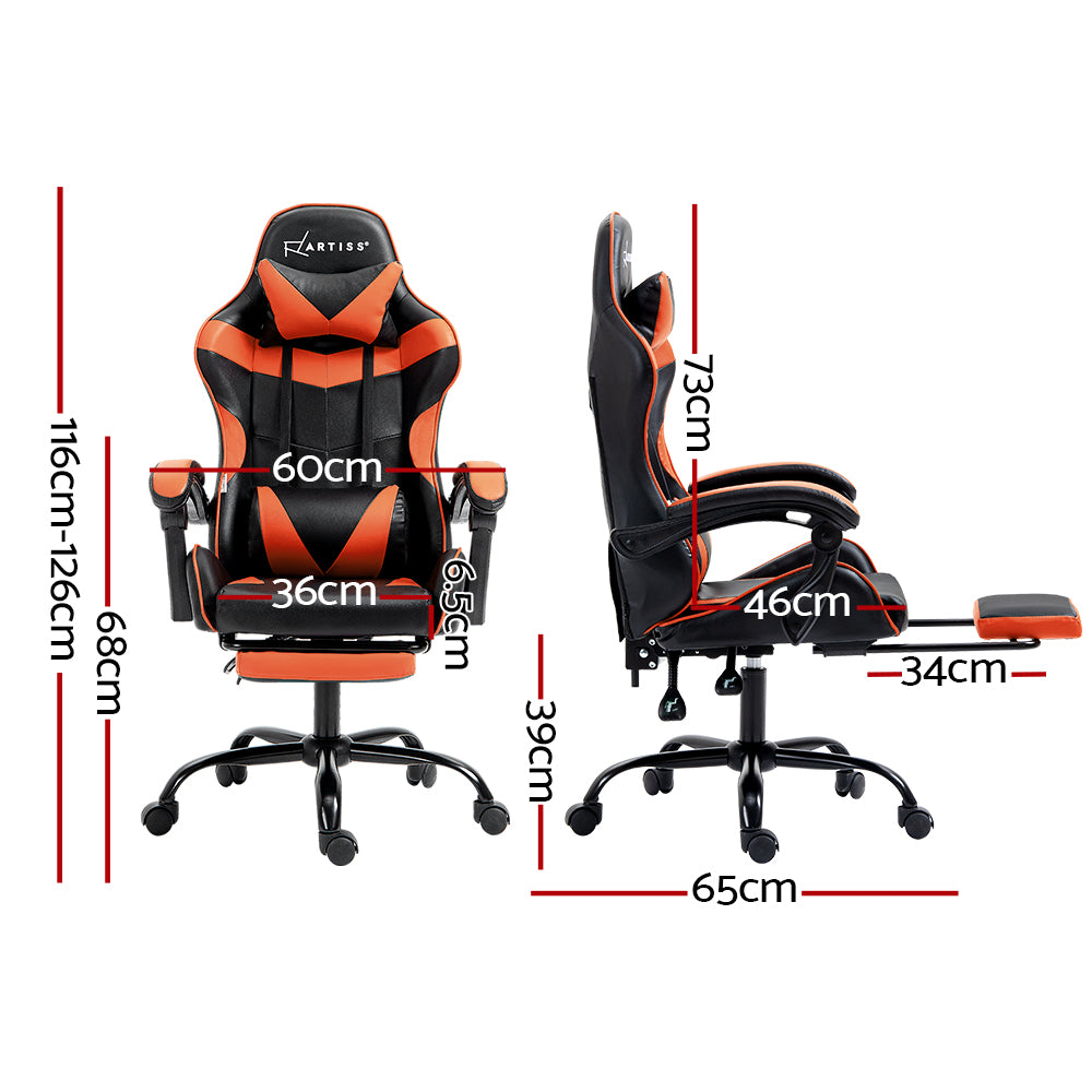 Gaming Office Chair Executive Leather Chair Footrest - Orange