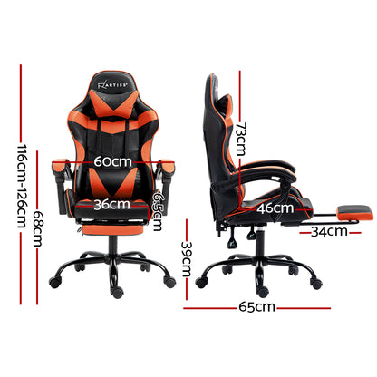 Gaming Office Chair Executive Leather Chair Footrest - Orange