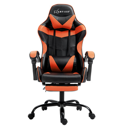 Gaming Office Chair Executive Leather Chair Footrest - Orange
