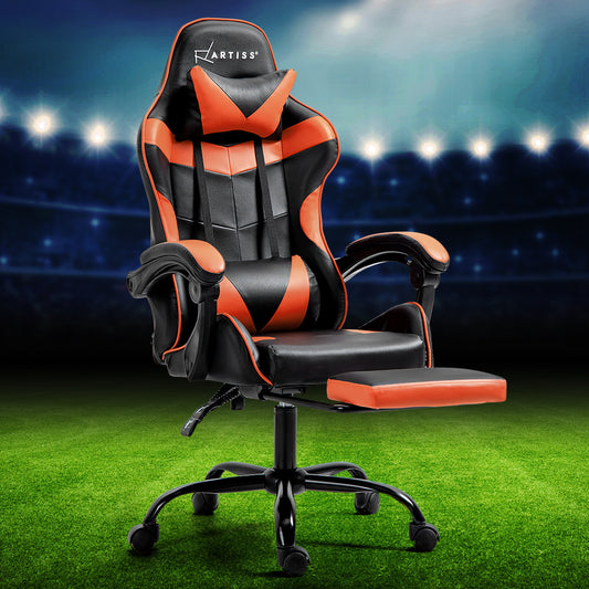 Gaming Office Chair Executive Leather Chair Footrest - Orange