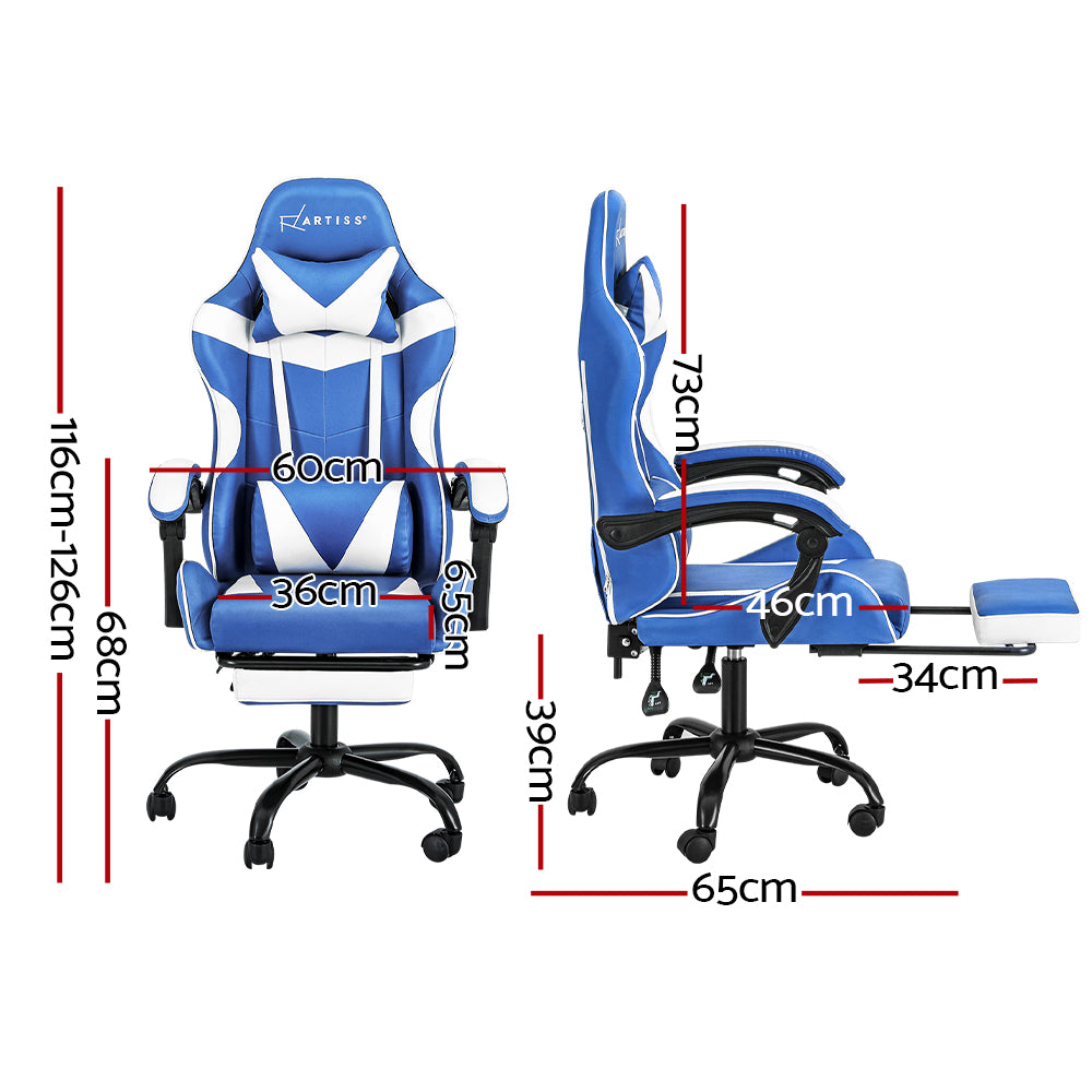 Gaming Office Chair Executive Leather Chair Footrest - Blue White