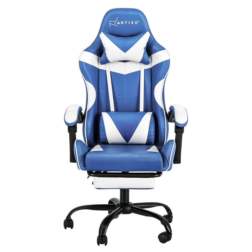 Gaming Office Chair Executive Leather Chair Footrest - Blue White