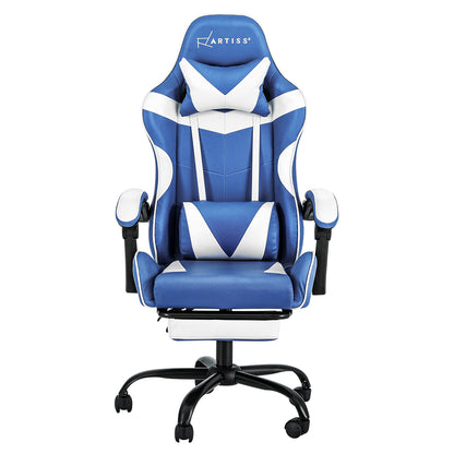 Gaming Office Chair Executive Leather Chair Footrest - Blue White