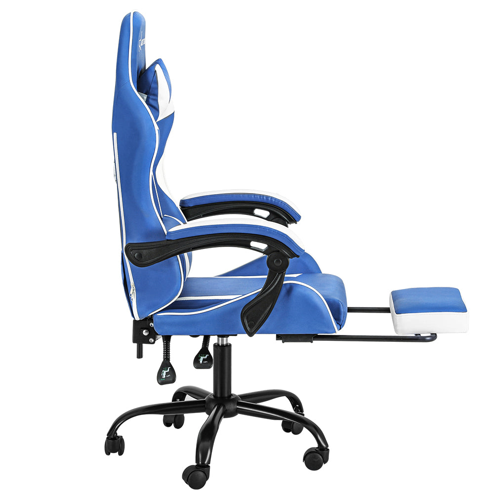 Gaming Office Chair Executive Leather Chair Footrest - Blue White