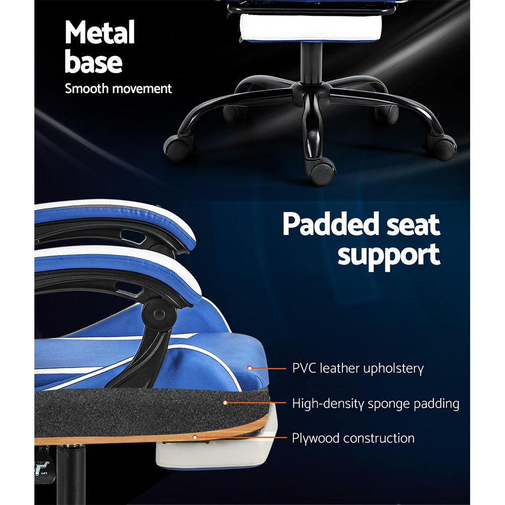 Gaming Office Chair Executive Leather Chair Footrest - Blue White