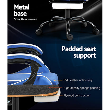 Gaming Office Chair Executive Leather Chair Footrest - Blue White