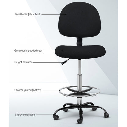 Office Chair Drafting Stool Fabric Chair - Black